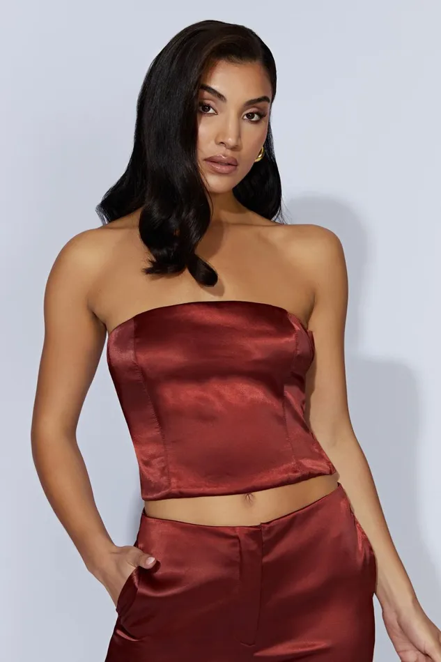 Meshki Crop Tops Monique Satin Tube Top 8211 Cherry Chocolate Cherrychocolate 8211 Women Meshki Crop Tops Monique Satin Tube Top 8211 Cherry Chocolate Cherrychocolate 8211 Women