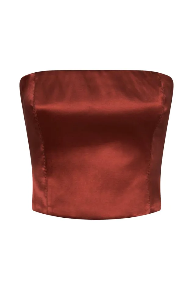 Meshki Crop Tops Monique Satin Tube Top 8211 Cherry Chocolate Cherrychocolate 8211 Women Meshki Crop Tops Monique Satin Tube Top 8211 Cherry Chocolate Cherrychocolate 8211 Women