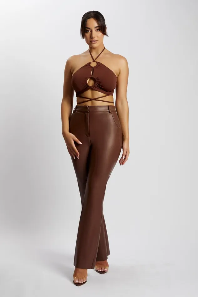 Meshki Crop Tops Sabrina Ruched Halter Crop Top 8211 Chocolate Chocolate 8211 Women Meshki Crop Tops Sabrina Ruched Halter Crop Top 8211 Chocolate Chocolate 8211 Women
