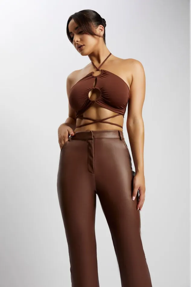 Meshki Crop Tops Sabrina Ruched Halter Crop Top 8211 Chocolate Chocolate 8211 Women Meshki Crop Tops Sabrina Ruched Halter Crop Top 8211 Chocolate Chocolate 8211 Women