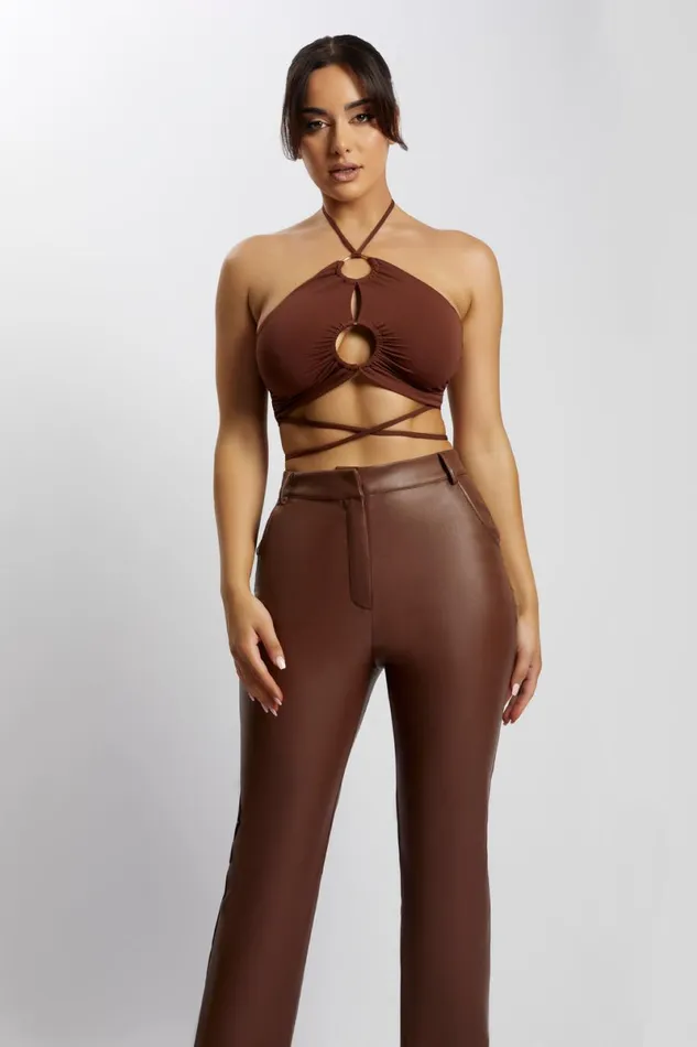 Meshki Crop Tops Sabrina Ruched Halter Crop Top 8211 Chocolate Chocolate 8211 Women Meshki Crop Tops Sabrina Ruched Halter Crop Top 8211 Chocolate Chocolate 8211 Women
