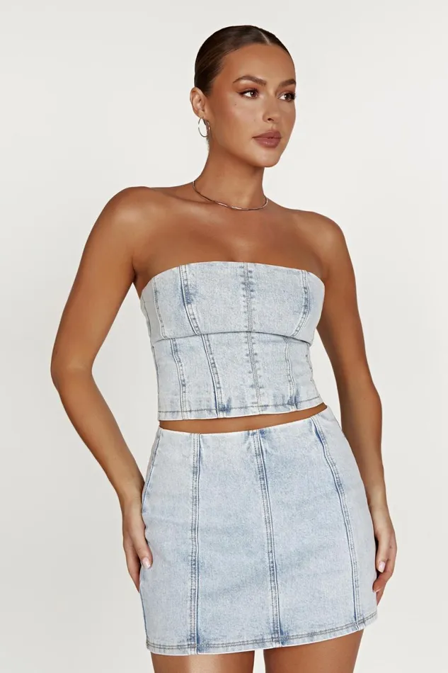 Meshki Denim Jordana Denim Tube Top 8211 Light Blue Lightblue 8211 Women