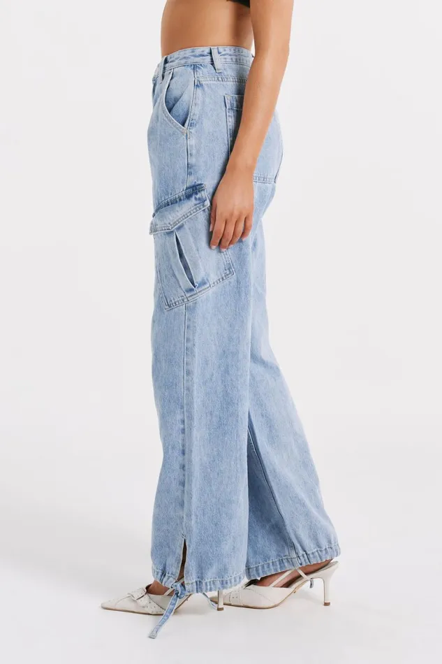 Meshki Denim Thelma Denim Cargo Pants 8211 Mid Blue Midblue 8211 Women