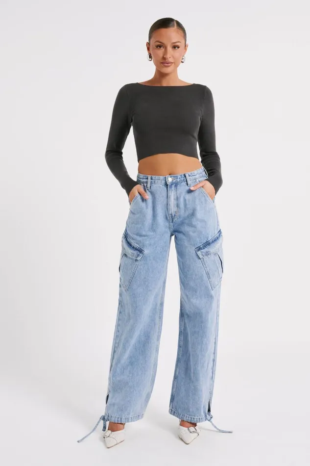 Meshki Denim Thelma Denim Cargo Pants 8211 Mid Blue Midblue 8211 Women
