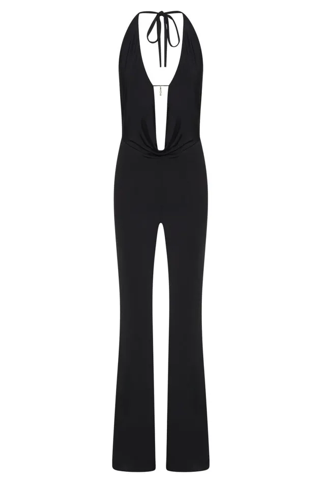 Meshki Jumpsuits and Rompers Dixie Plunge Halter Neck Jumpsuit 8211 Black Black 8211 Women