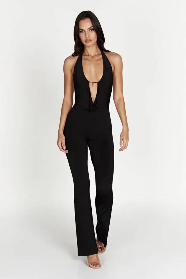 Meshki Jumpsuits and Rompers Dixie Plunge Halter Neck Jumpsuit 8211 Black Black 8211 Women