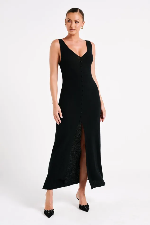 Meshki Maxi Dresses Antonia Buttoned Knit Maxi Dress 8211 Black Black 8211 Women