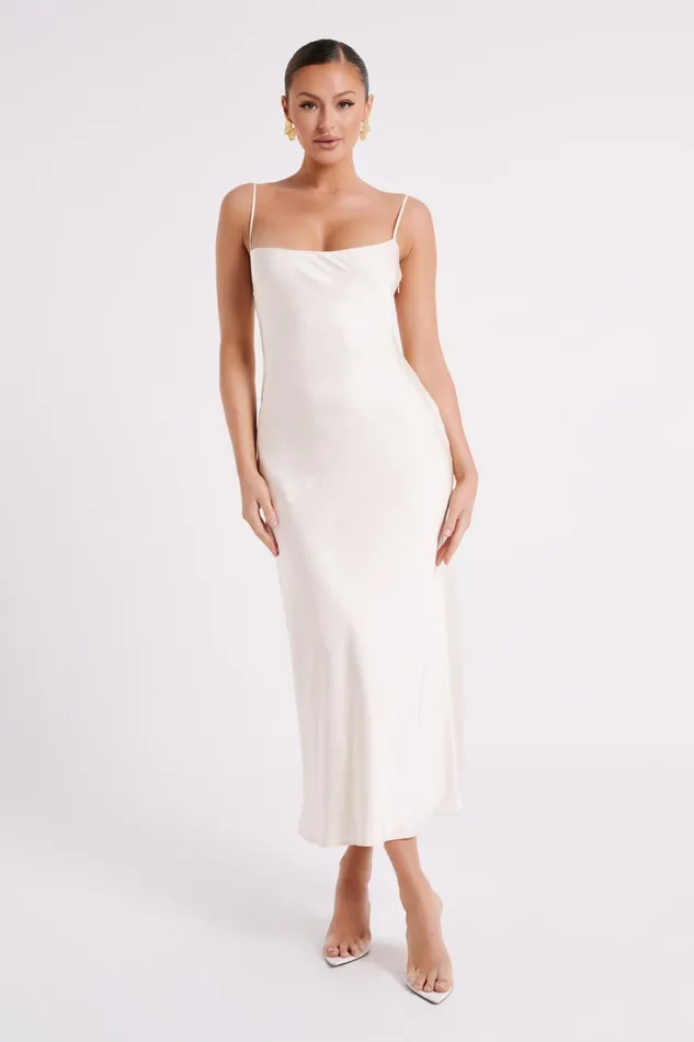 Meshki Maxi Dresses Brynlee Low Back Satin Maxi Dress 8211 Sand Sand 8211 Women