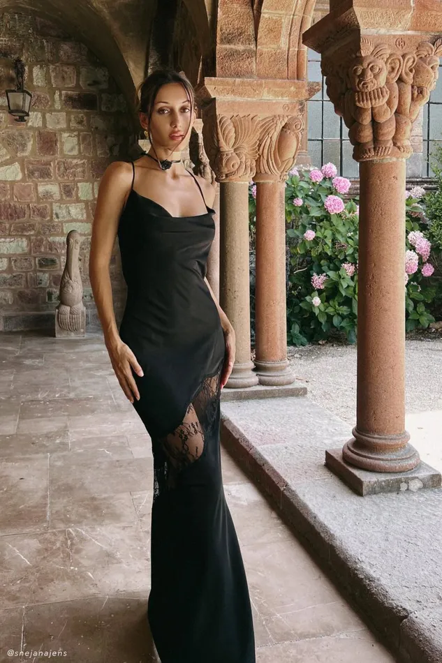 Meshki Maxi Dresses Chandra Lace Detail Satin Maxi Dress 8211 Black Black 8211 Women
