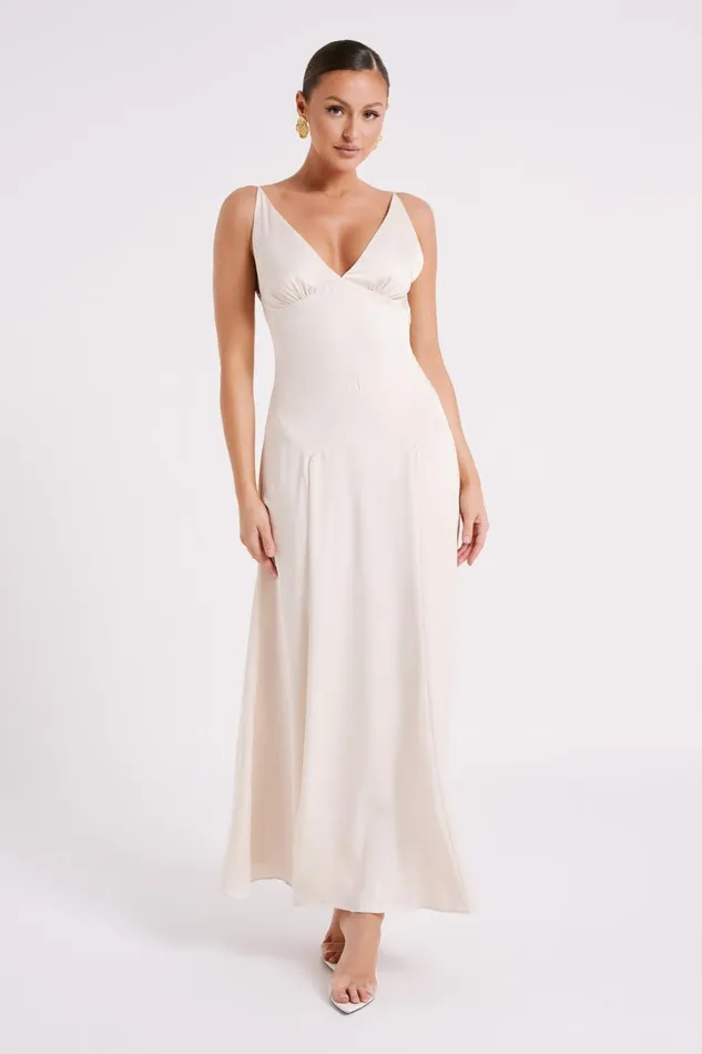 Meshki Maxi Dresses Kamala Low Back Satin Maxi Dress 8211 Sand Sand 8211 Women