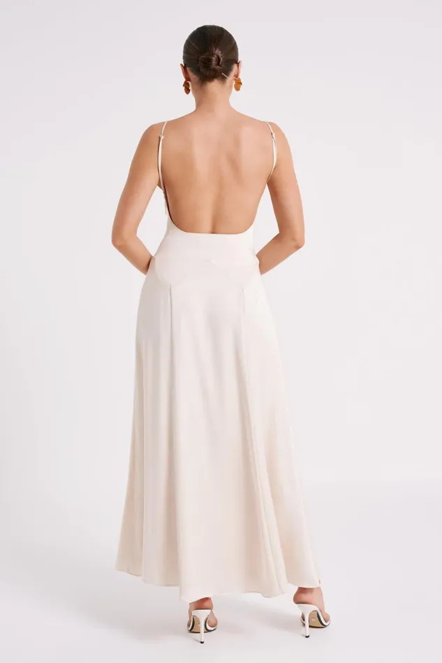 Meshki Maxi Dresses Kamala Low Back Satin Maxi Dress 8211 Sand Sand 8211 Women