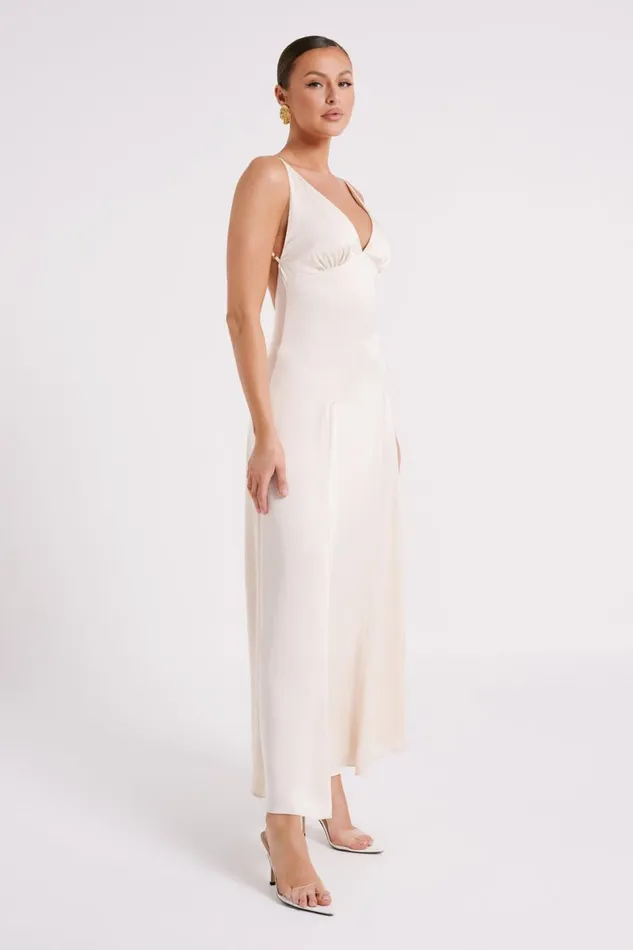Meshki Maxi Dresses Kamala Low Back Satin Maxi Dress 8211 Sand Sand 8211 Women