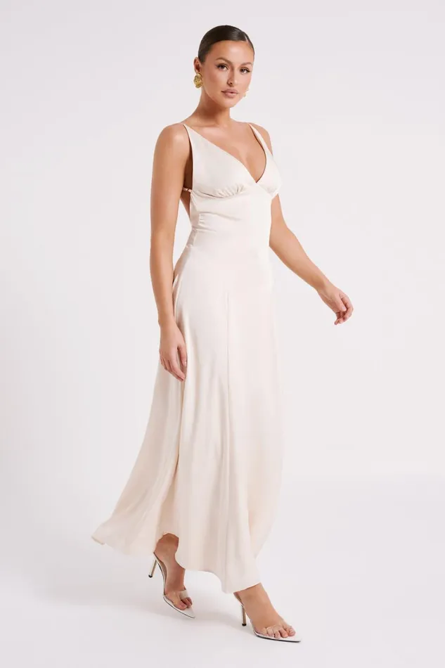Meshki Maxi Dresses Kamala Low Back Satin Maxi Dress 8211 Sand Sand 8211 Women