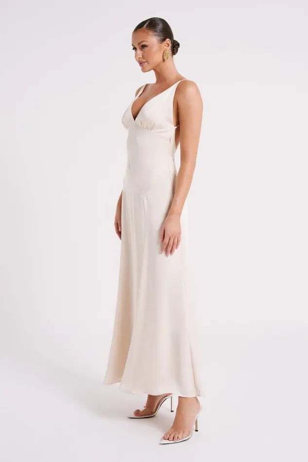 Meshki Maxi Dresses Kamala Low Back Satin Maxi Dress 8211 Sand Sand 8211 Women