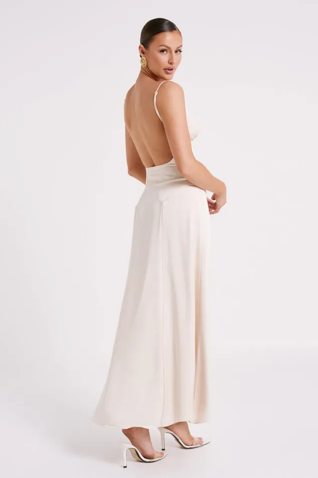 Meshki Maxi Dresses Kamala Low Back Satin Maxi Dress 8211 Sand Sand 8211 Women