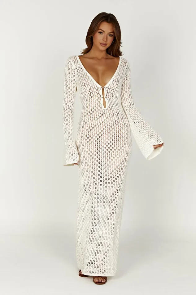 Meshki Maxi Dresses Kayleigh Crochet Fishtail Flare Sleeve Maxi Dress 8211 White White 8211 Women Meshki Maxi Dresses Kayleigh Crochet Fishtail Flare Sleeve Maxi Dress 8211 White White 8211 Women