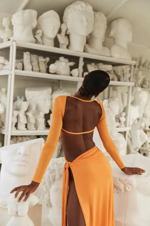 Meshki Maxi Dresses Kiandra Slinky Knot Maxi Dress 8211 Orange Orange 8211 Women