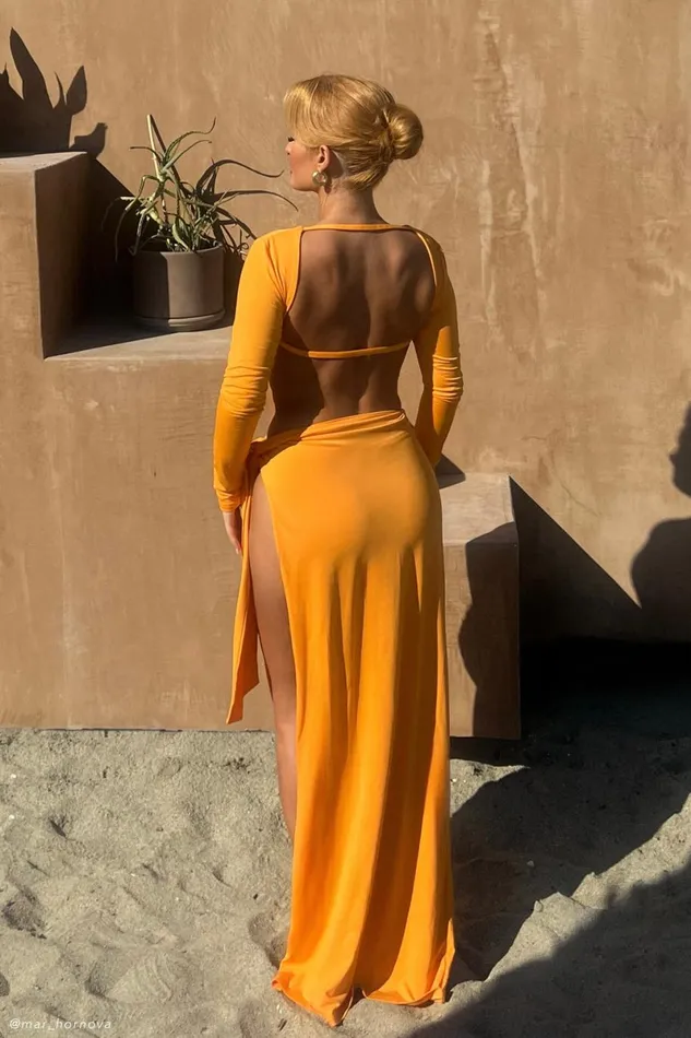 Meshki Maxi Dresses Kiandra Slinky Knot Maxi Dress 8211 Orange Orange 8211 Women