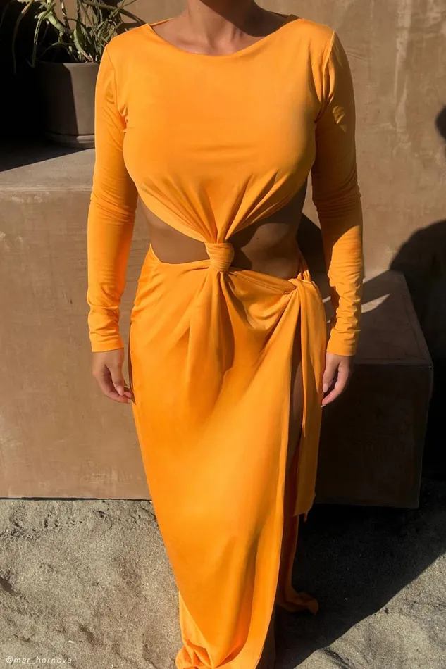 Meshki Maxi Dresses Kiandra Slinky Knot Maxi Dress 8211 Orange Orange 8211 Women