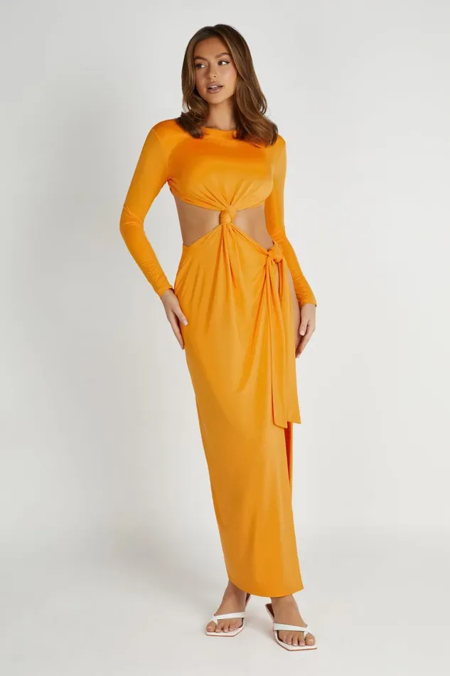 Meshki Maxi Dresses Kiandra Slinky Knot Maxi Dress 8211 Orange Orange 8211 Women