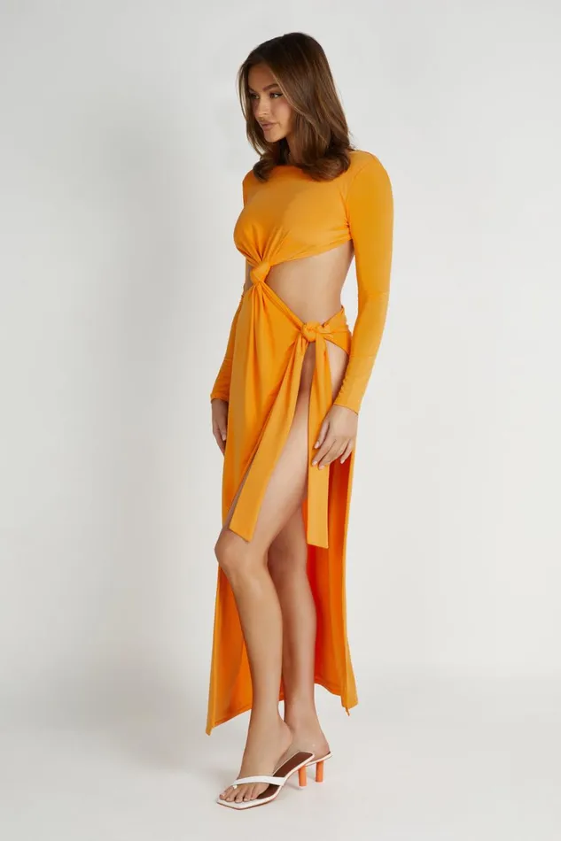 Meshki Maxi Dresses Kiandra Slinky Knot Maxi Dress 8211 Orange Orange 8211 Women