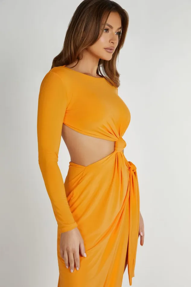 Meshki Maxi Dresses Kiandra Slinky Knot Maxi Dress 8211 Orange Orange 8211 Women