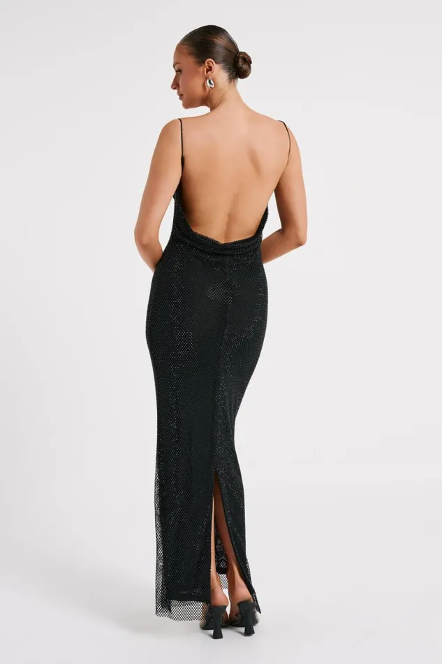 Meshki Maxi Dresses Madelaine Diamante Mesh Cowl Maxi Dress 8211 Black Black 8211 Women