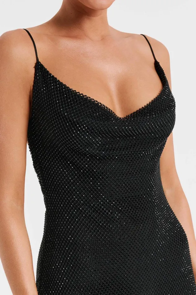 Meshki Maxi Dresses Madelaine Diamante Mesh Cowl Maxi Dress 8211 Black Black 8211 Women