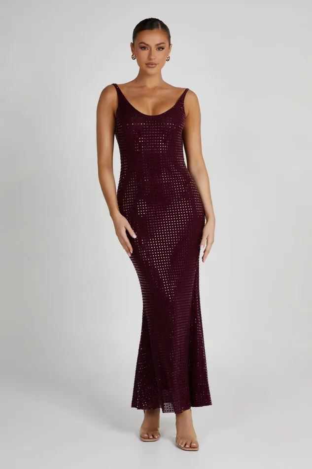 Meshki Maxi Dresses Pam Square Diamante Maxi Dress 8211 Berry Berry 8211 Women