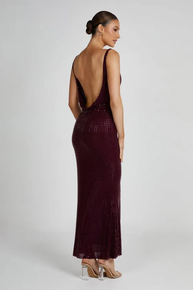 Meshki Maxi Dresses Pam Square Diamante Maxi Dress 8211 Berry Berry 8211 Women
