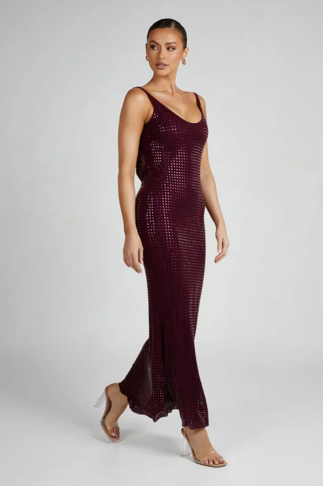 Meshki Maxi Dresses Pam Square Diamante Maxi Dress 8211 Berry Berry 8211 Women