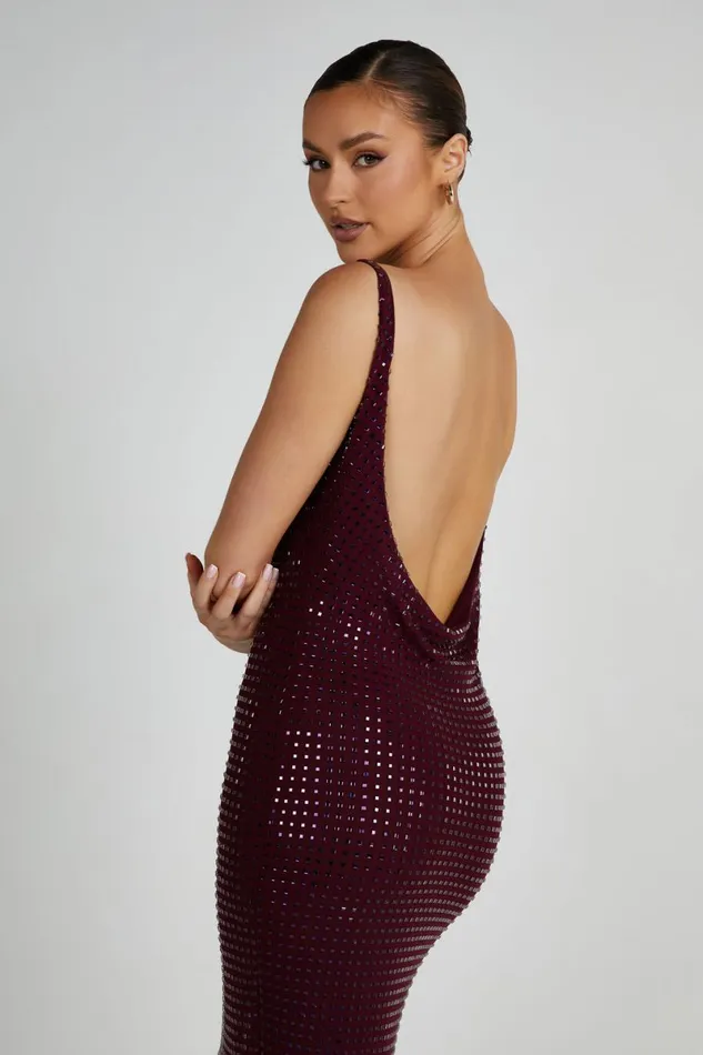 Meshki Maxi Dresses Pam Square Diamante Maxi Dress 8211 Berry Berry 8211 Women