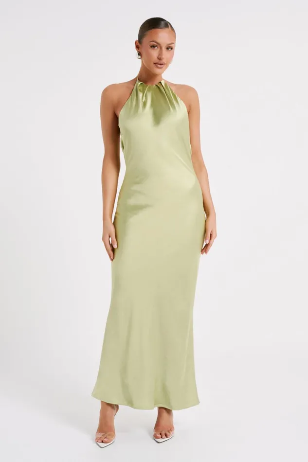 Meshki Maxi Dresses Sammy Satin Halter Maxi Dress 8211 Pistachio Pistachio 8211 Women