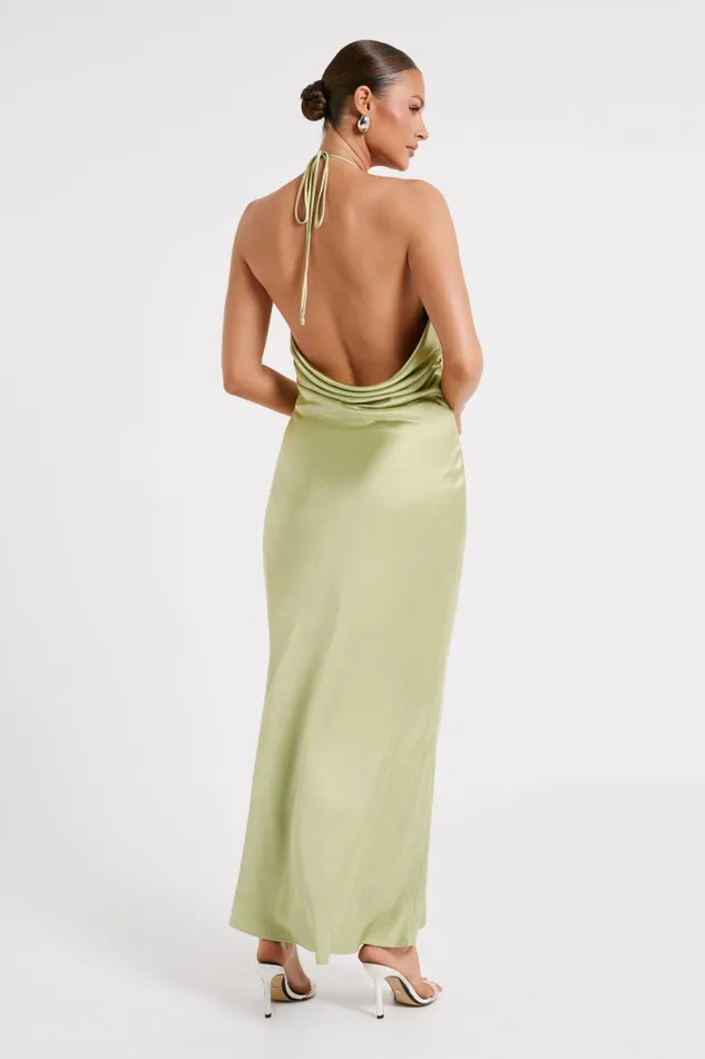 Meshki Maxi Dresses Sammy Satin Halter Maxi Dress 8211 Pistachio Pistachio 8211 Women