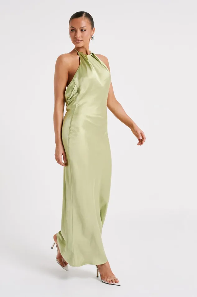 Meshki Maxi Dresses Sammy Satin Halter Maxi Dress 8211 Pistachio Pistachio 8211 Women