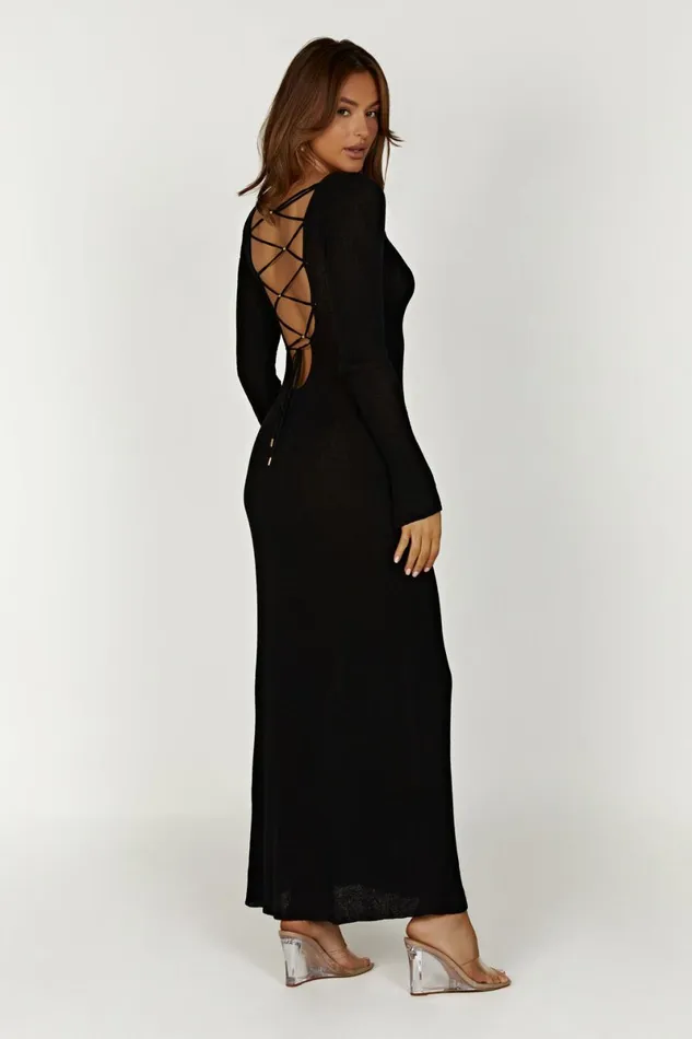 Meshki Maxi Dresses Talia Maxi Open Back Knit Dress 8211 Black Black 8211 Women