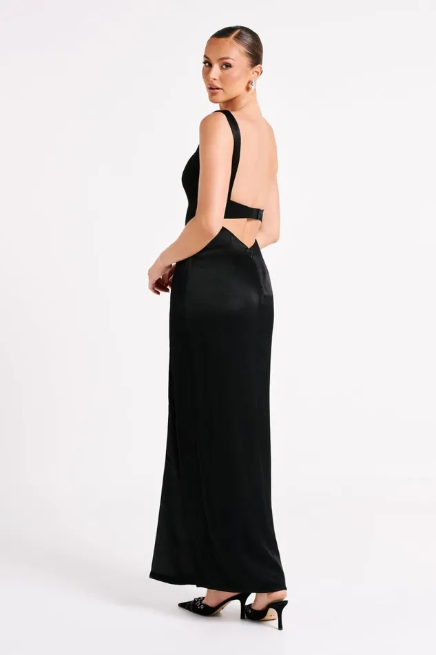 Meshki Maxi Dresses Verana Backless Satin Maxi Dress 8211 Black Black 8211 Women