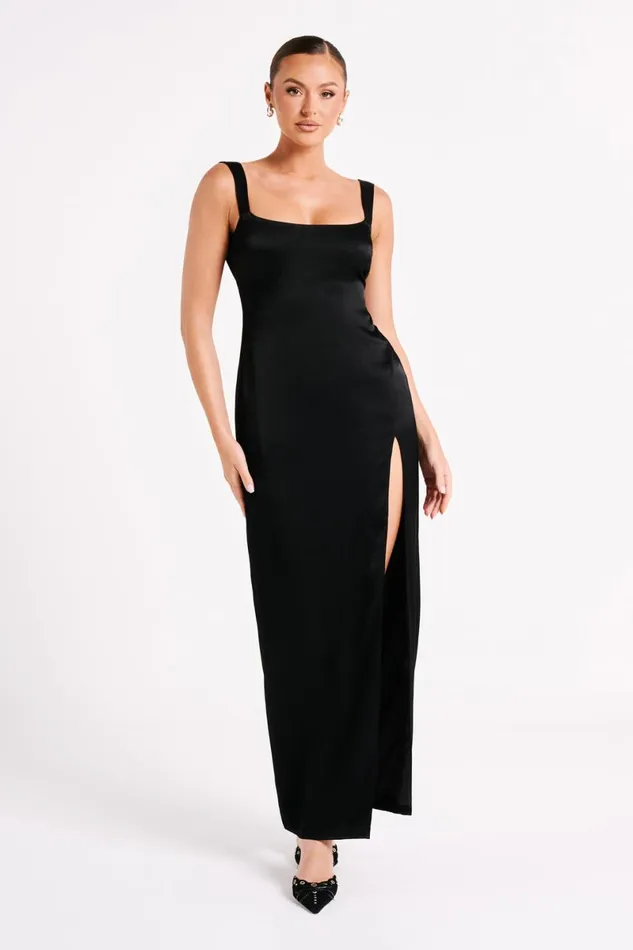 Meshki Maxi Dresses Verana Backless Satin Maxi Dress 8211 Black Black 8211 Women