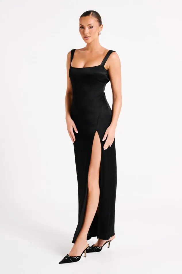 Meshki Maxi Dresses Verana Backless Satin Maxi Dress 8211 Black Black 8211 Women