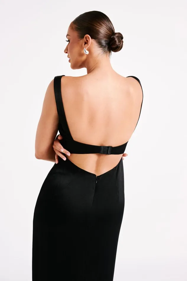 Meshki Maxi Dresses Verana Backless Satin Maxi Dress 8211 Black Black 8211 Women