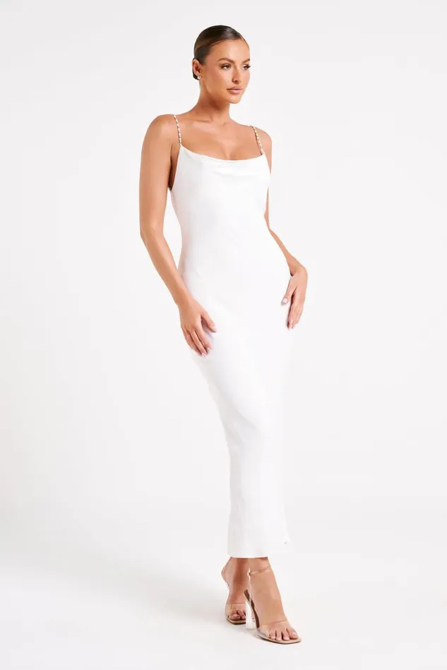 Meshki Midi Dresses Adela Cowl Midi Dress With Pearl Trim 8211 White White 8211 Women