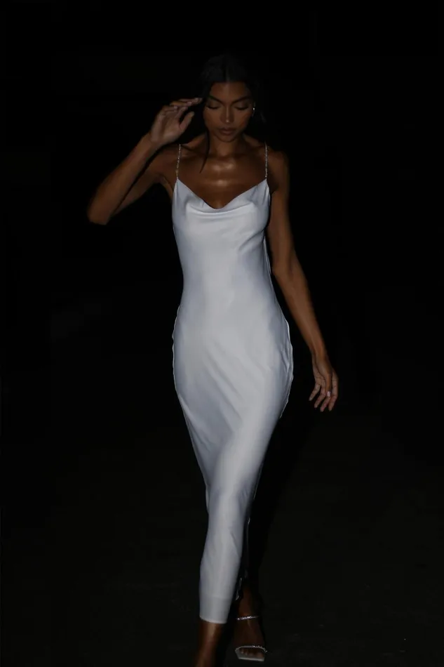 Meshki Midi Dresses Adela Cowl Midi Dress With Pearl Trim 8211 White White 8211 Women
