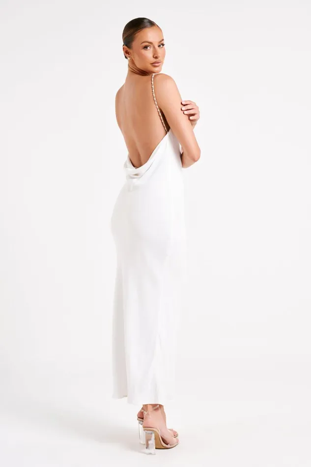 Meshki Midi Dresses Adela Cowl Midi Dress With Pearl Trim 8211 White White 8211 Women