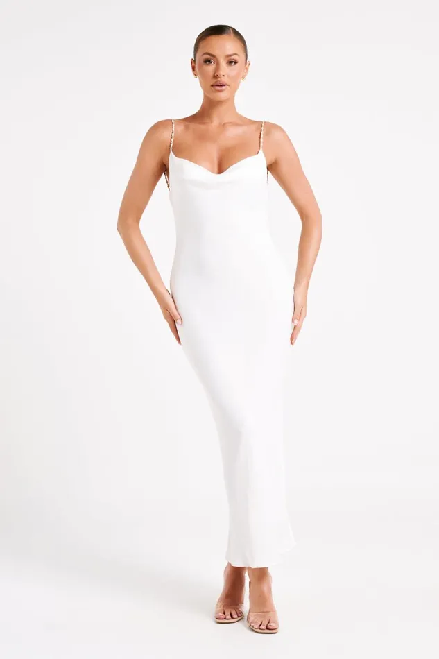 Meshki Midi Dresses Adela Cowl Midi Dress With Pearl Trim 8211 White White 8211 Women