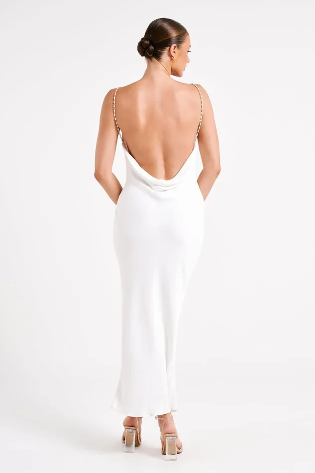 Meshki Midi Dresses Adela Cowl Midi Dress With Pearl Trim 8211 White White 8211 Women