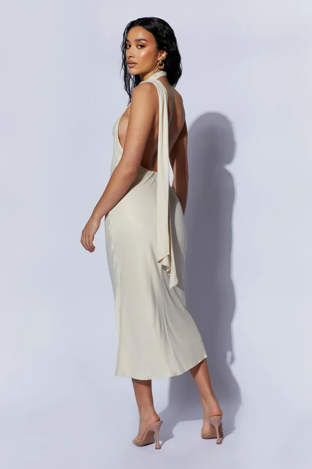 Meshki Midi Dresses Astrella Neck Wrap Midi ALine Dress 8211 Wheat Wheat 8211 Women