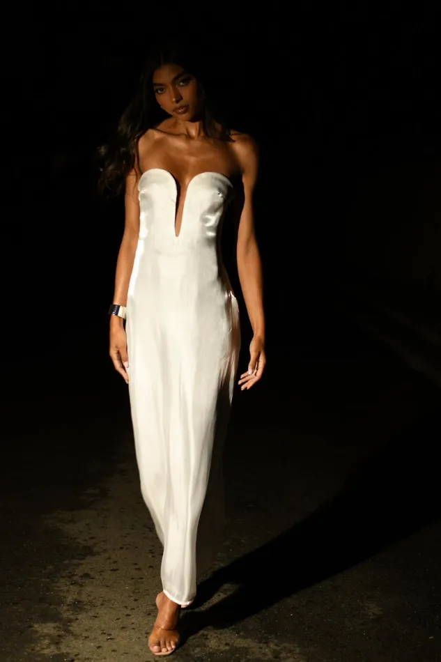 Meshki Midi Dresses Chantelle Liquid Satin Midi Dress 8211 White White 8211 Women