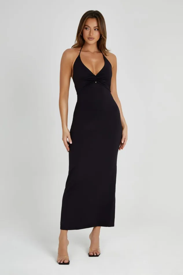 Meshki Midi Dresses Heidi Recycled Nylon Pin Detail Midi Dress 8211 Black Black 8211 Women