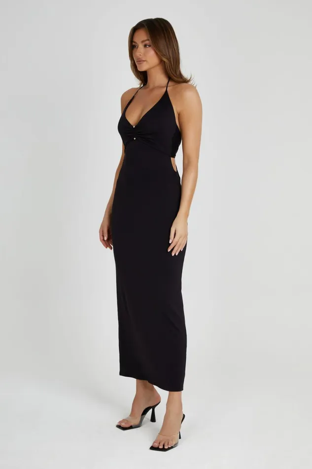 Meshki Midi Dresses Heidi Recycled Nylon Pin Detail Midi Dress 8211 Black Black 8211 Women
