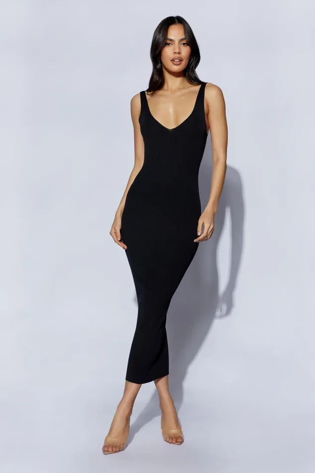 Meshki Midi Dresses Jodie V Neck Midi Dress 8211 Black Black 8211 Women